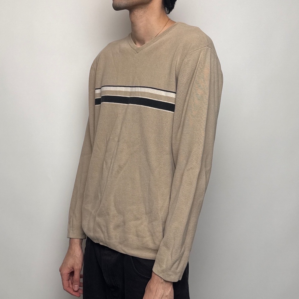 Vtg High Sierra Mens XL Tan Cotton V-Neck Striped Sweater Made in Australia - Picture 4 of 8